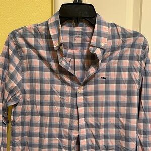Vineyard Vines Kids Checkered Performance Shirt in Pink and Blue